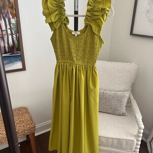 Entro Lime Green Smocked Midi Dress